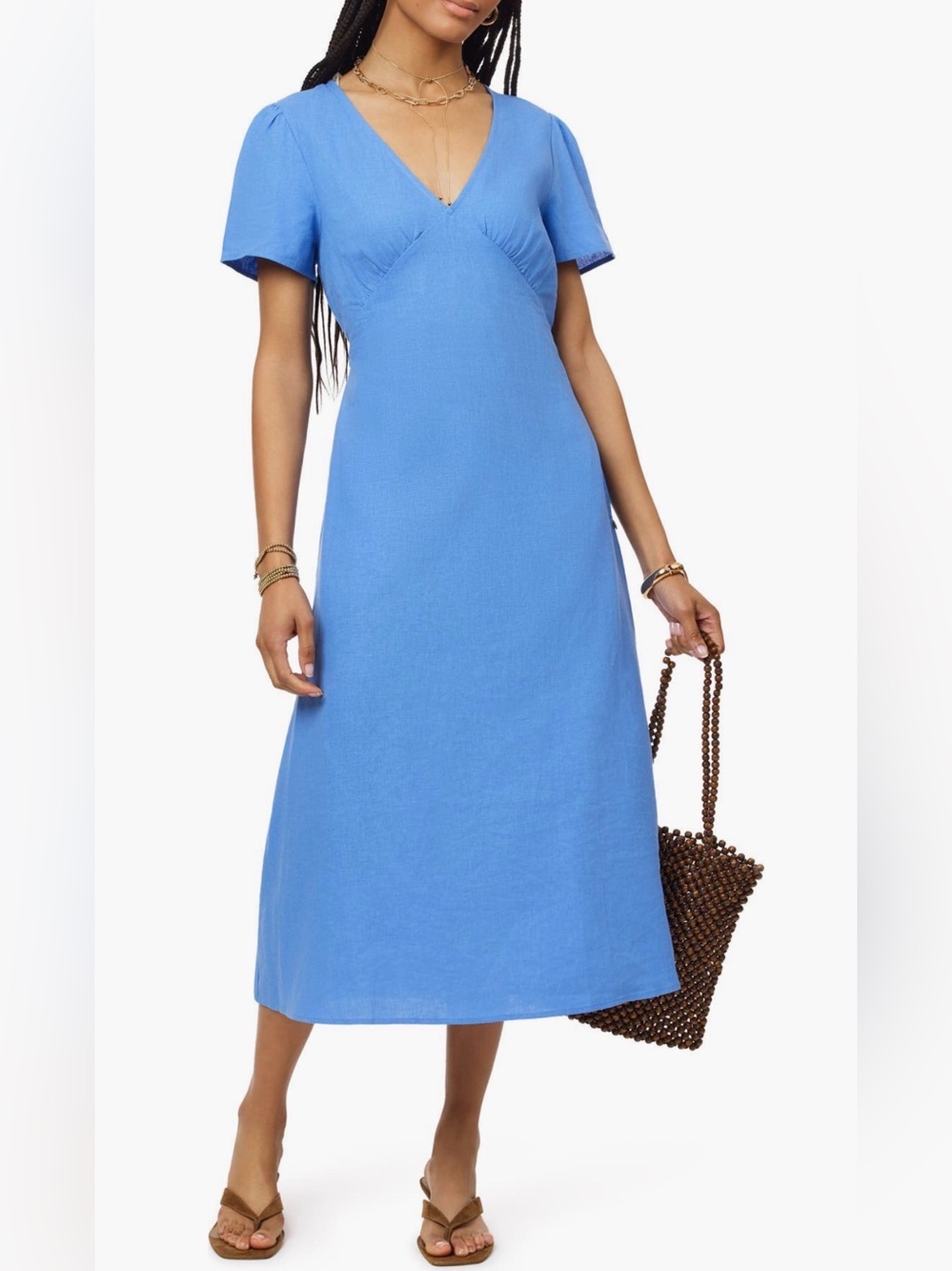 Scotch&Soda V-Neck Linen Blend Dress in Regatta Blue size L
